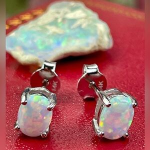 14K 2ct Australian‼️ Opal White Gold Earrings